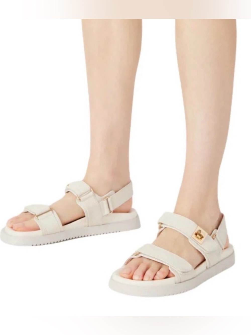 STEVE MADDEN MONA BONE LEATHER SLINGBACK SANDALS WITH GOLD TONE BUCKLE SIZE 8M